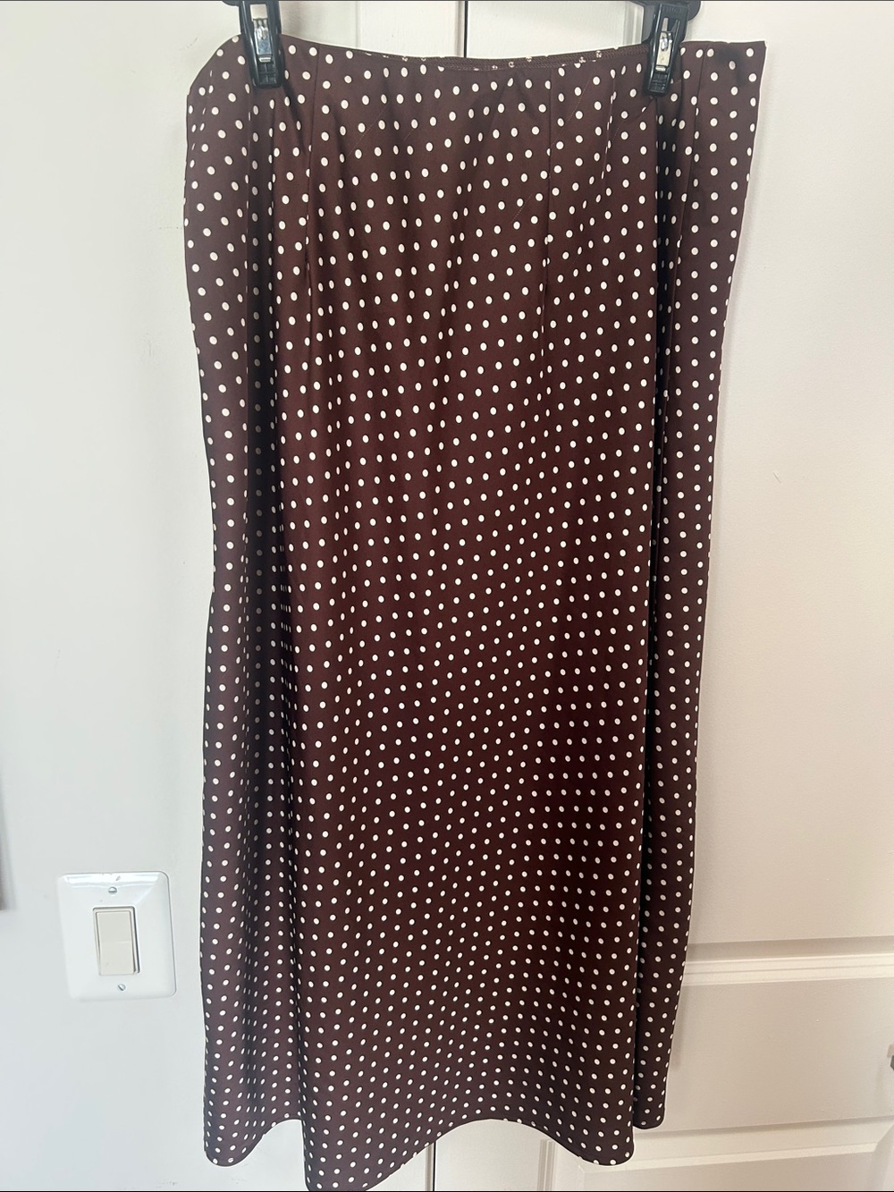 Joie Brown and white Polka dot satin long skirt with side zipper XL